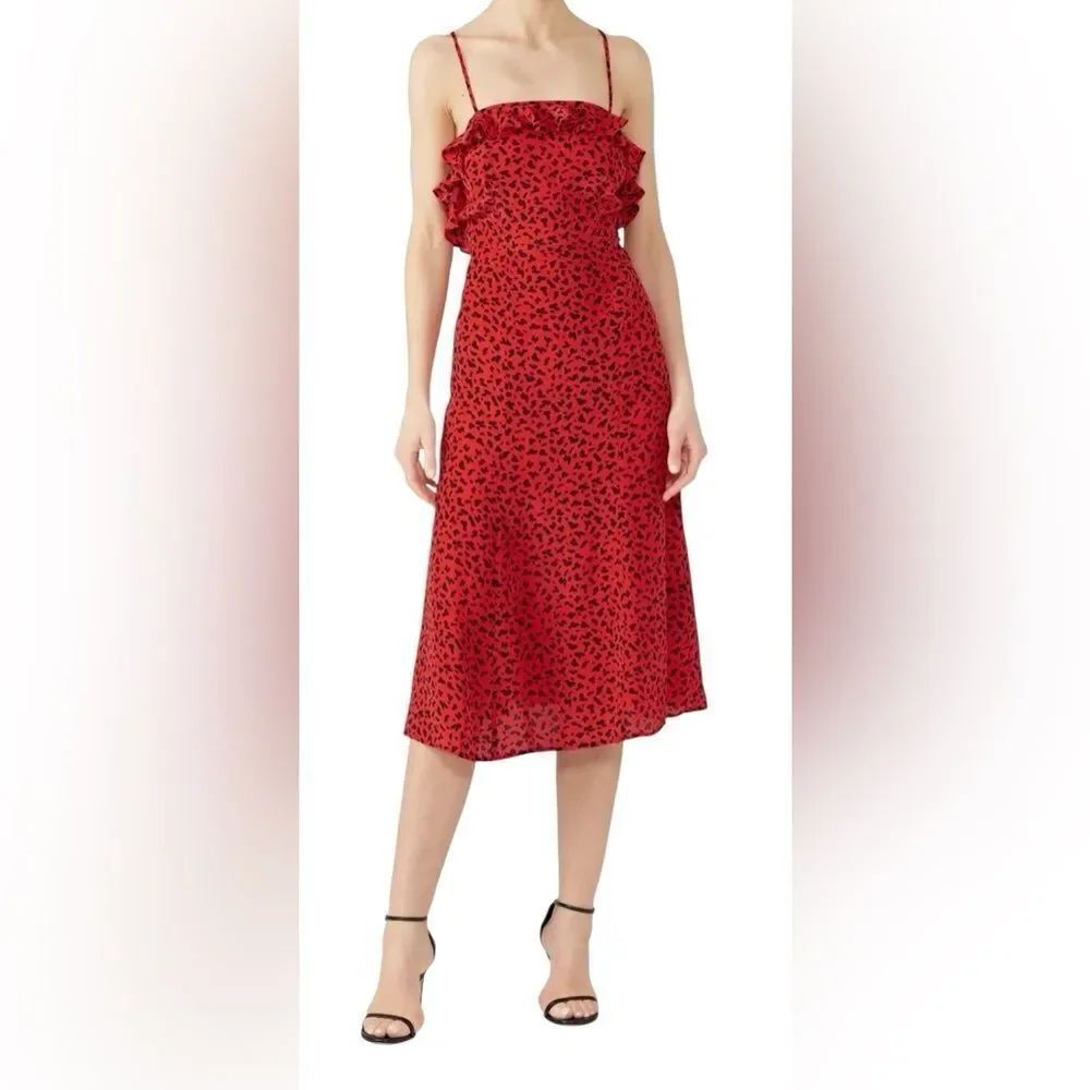 The Kooples Leopard Long Red Silk Dress